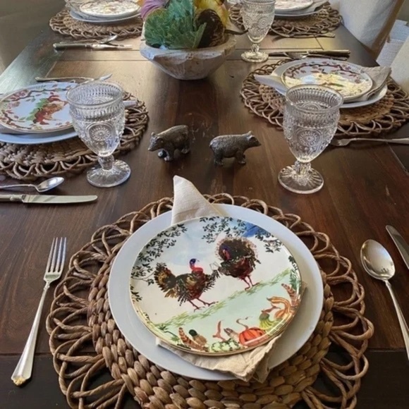 NWT  Set of 4 Anthropologie Inslee Fariss Autumn's Bounty  Turkey Side Plates - Picture 2 of 3